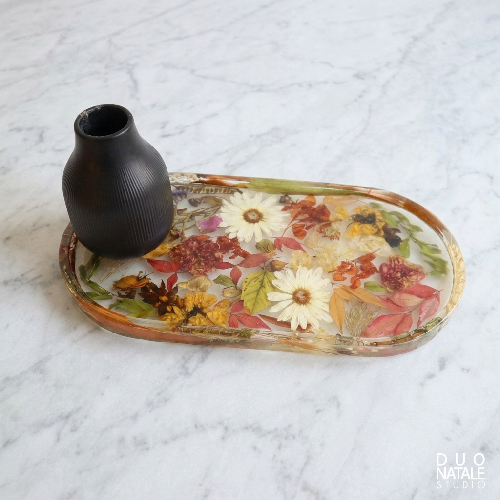 BANDEJA OVALADA FLORAL CON 4 POSAVASOS